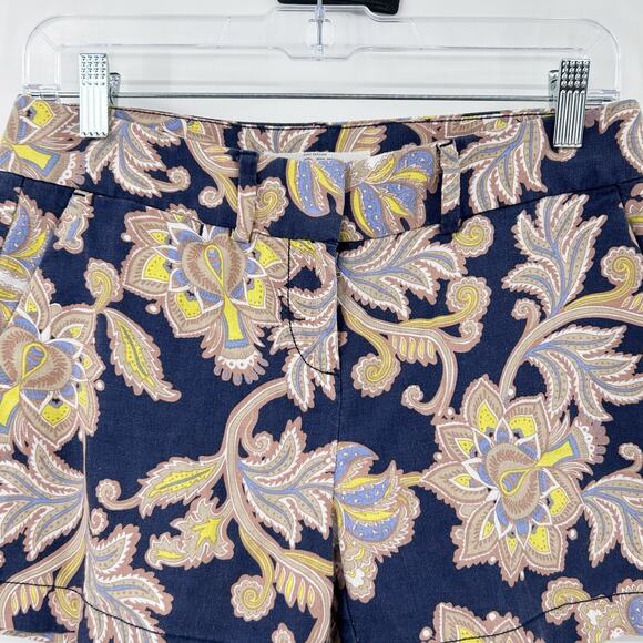 Ann Taylor Loft Navy Blue Paisley Shorts Linen Blend Floral Womens Size 0 - Picture 4 of 11